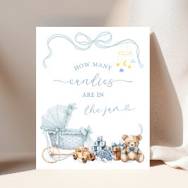 Blue Coquette Carriage Baby Shower Game Sign Poster