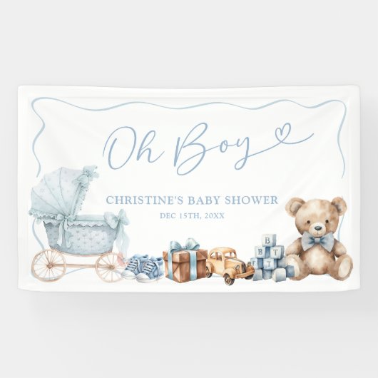 Blue Coquette Carriage Baby Shower Large Banner (Horizontaal)