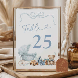Blue Coquette Carriage Baby Shower Table Number Kaart