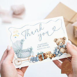 Blue Coquette Carriage Baby Shower Thank You Card Informatiekaartje
