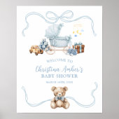 Blue Coquette Carriage Baby Shower Welcome Sign Poster (Voorkant)
