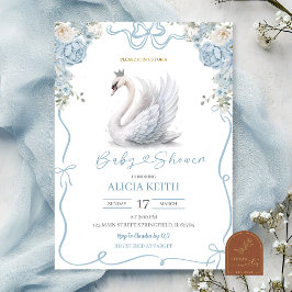 Blue Coquette Crowned Swan Baby Shower Kaart