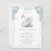 Blue Coquette Crowned Swan Baby Shower Kaart (Voorkant)