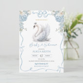 Blue Coquette Crowned Swan Baby Shower Kaart (Staand voorkant)