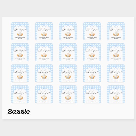 Blue Coquette Fall Pie Baby Shower Thank You Vierkante Sticker (Vel)