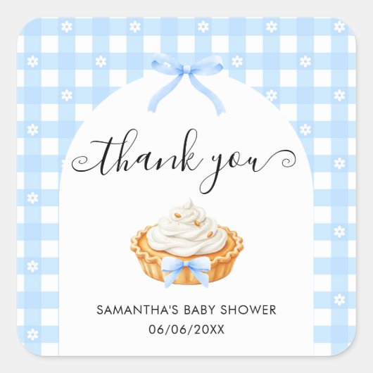 Blue Coquette Fall Pie Baby Shower Thank You Vierkante Sticker (Voorkant)