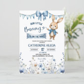 Blue Coquette Little Bunny Baby Shower Kaart (Staand voorkant)