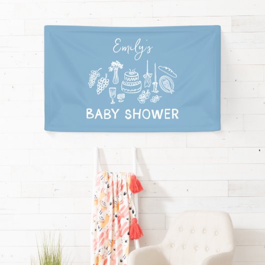 Blue Coquette Modern handgetekend Baby shower Spandoek (Insitu)