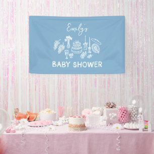 Blue Coquette Modern handgetekend Baby shower Spandoek