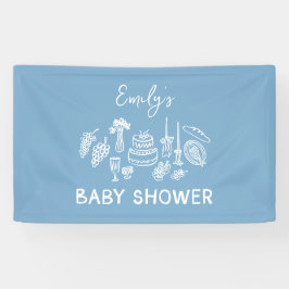 Blue Coquette Modern handgetekend Baby shower Spandoek