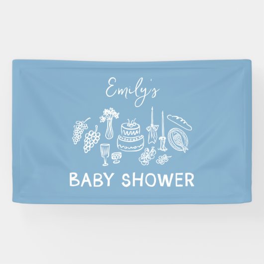 Blue Coquette Modern handgetekend Baby shower Spandoek (Horizontaal)