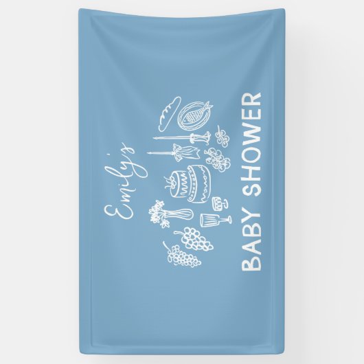 Blue Coquette Modern handgetekend Baby shower Spandoek (Verticaal)