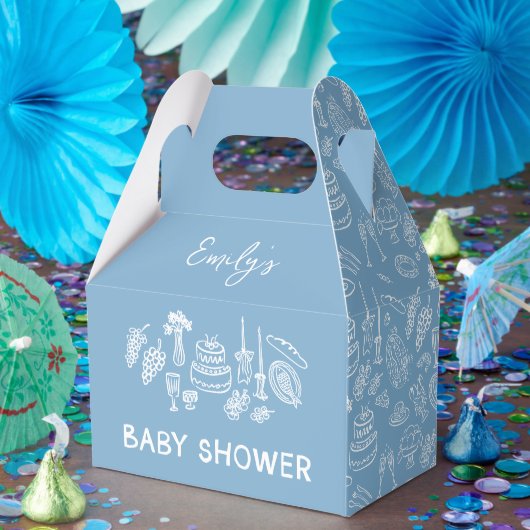 Blue coquette modern handgetekende baby shower bedankdoosjes (Feest)
