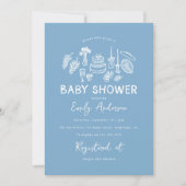 Blue coquette modern handgetekende baby shower kaart (Voorkant)