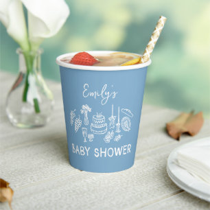 Blue coquette modern handgetekende baby shower papieren bekers
