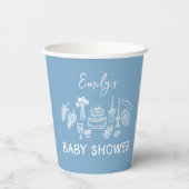 Blue coquette modern handgetekende baby shower papieren bekers (Achterkant)