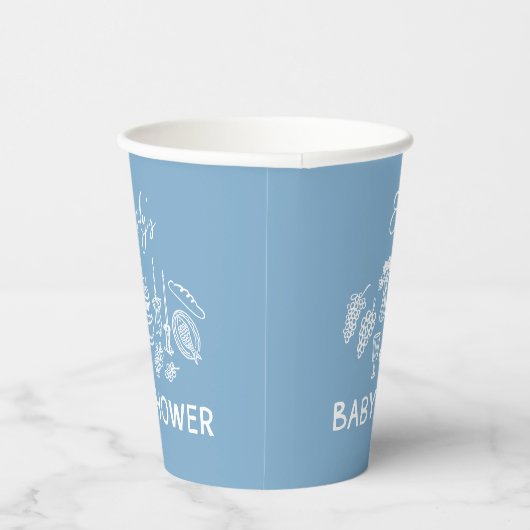 Blue coquette modern handgetekende baby shower papieren bekers (Rechts)