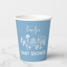 Blue coquette modern handgetekende baby shower papieren bekers