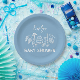 Blue coquette modern handgetekende baby shower papieren bordje