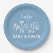 Blue coquette modern handgetekende baby shower papieren bordje (Voorkant)