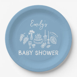 Blue coquette modern handgetekende baby shower papieren bordje