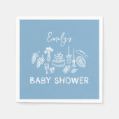 Blue coquette modern handgetekende baby shower servet (Voorkant)