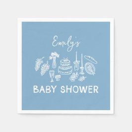 Blue coquette modern handgetekende baby shower servet