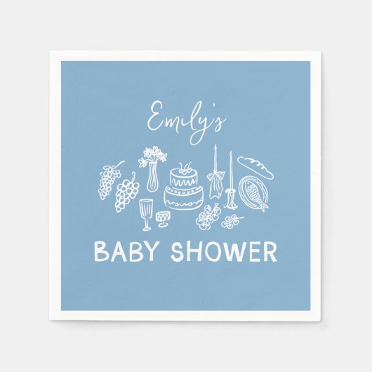 Blue coquette modern handgetekende baby shower servet (Voorkant)