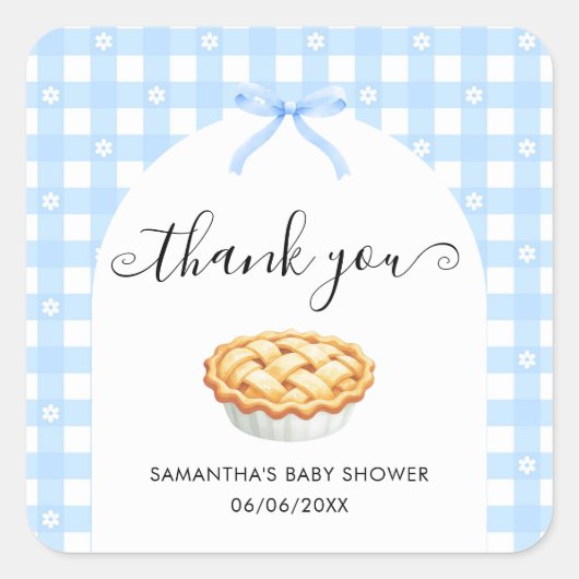 Blue Coquette Pie Baby Shower Thank You Vierkante Sticker (Voorkant)