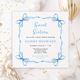 Blue Coquette Ribbon Sweet Sixteen Kaart