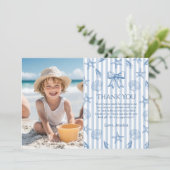 Blue Coquette Seashells Baby Shower Photo Bedankkaart (Staand voorkant)