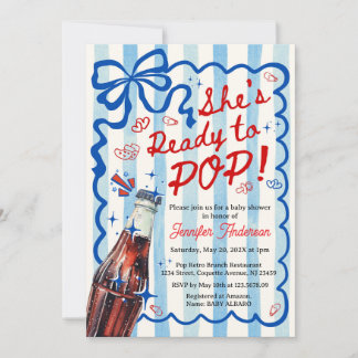 Blue Coquette She is Ready to POP Invitation Kaart