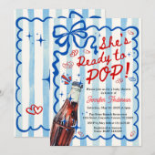 Blue Coquette She is Ready to POP Invitation Kaart (Voorkant / Achterkant)