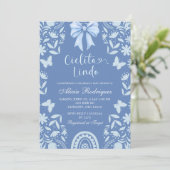 Blue Coquette Talavera Cielito Lindo Baby Shower Kaart (Staand voorkant)