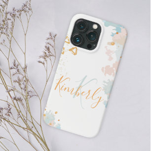 Blue Coral Abstract Marble Gold Monogram Naam Case-Mate iPhone Case
