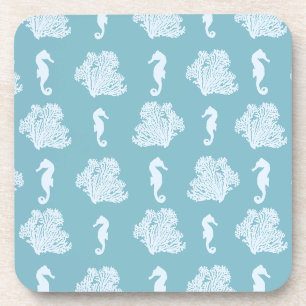 Blue Coral and Seahorses Coastal Beach Bier Onderzetter
