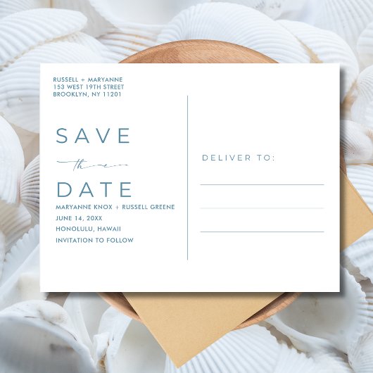 Blue Coral Beach Bruiloft Save the Date Aankondigingskaart