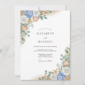 Blue Coral Bloom Flourish Wedding Kaart (Voorkant)