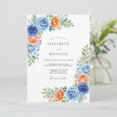 Blue Coral Botanical Romance Wedding Kaart (Staand voorkant)