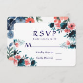 Blue & Coral Bouquet Wedding RSVP Kaarten (Voorkant / Achterkant)