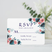 Blue & Coral Bouquet Wedding RSVP Kaarten Kaartje (Staand voorkant)