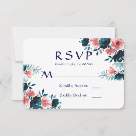 Blue & Coral Bouquet Wedding RSVP Kaarten Kaartje