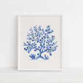 Blue Coral Branch – Coastal Blue op Beige Poster