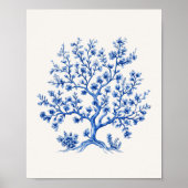 Blue Coral Branch – Coastal Blue op Beige Poster (Voorkant)