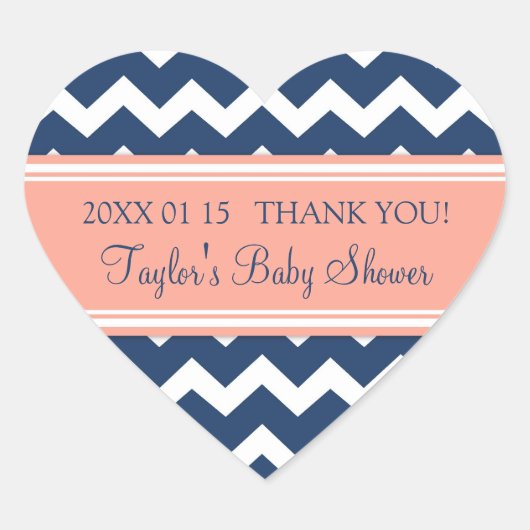 Blue Coral Chevron Baby shower Favor Stickers (Voorkant)