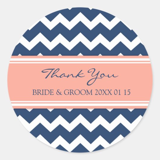 Blue Coral Chevron Dank u bruiloft gunst Labels (Voorkant)
