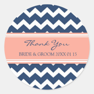 Blue Coral Chevron Dank u bruiloft gunst Labels
