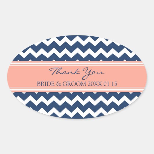 Blue Coral Chevron Dank u bruiloft gunst Labels (Voorkant)