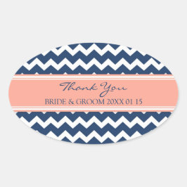 Blue Coral Chevron Dank u bruiloft gunst Labels