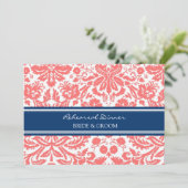 Blue Coral Damask repesal Dinner Party Kaart (Staand voorkant)